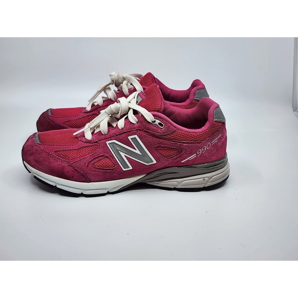 New Balance 990v4 Kids Pink Burgundy Suede Mesh Running Shoes KJ990PEG Size 5Y